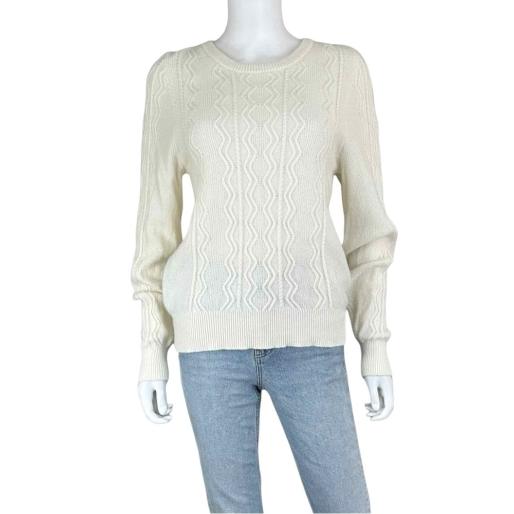 WHITE + WARREN Cream Cable Knit Sweater Size M